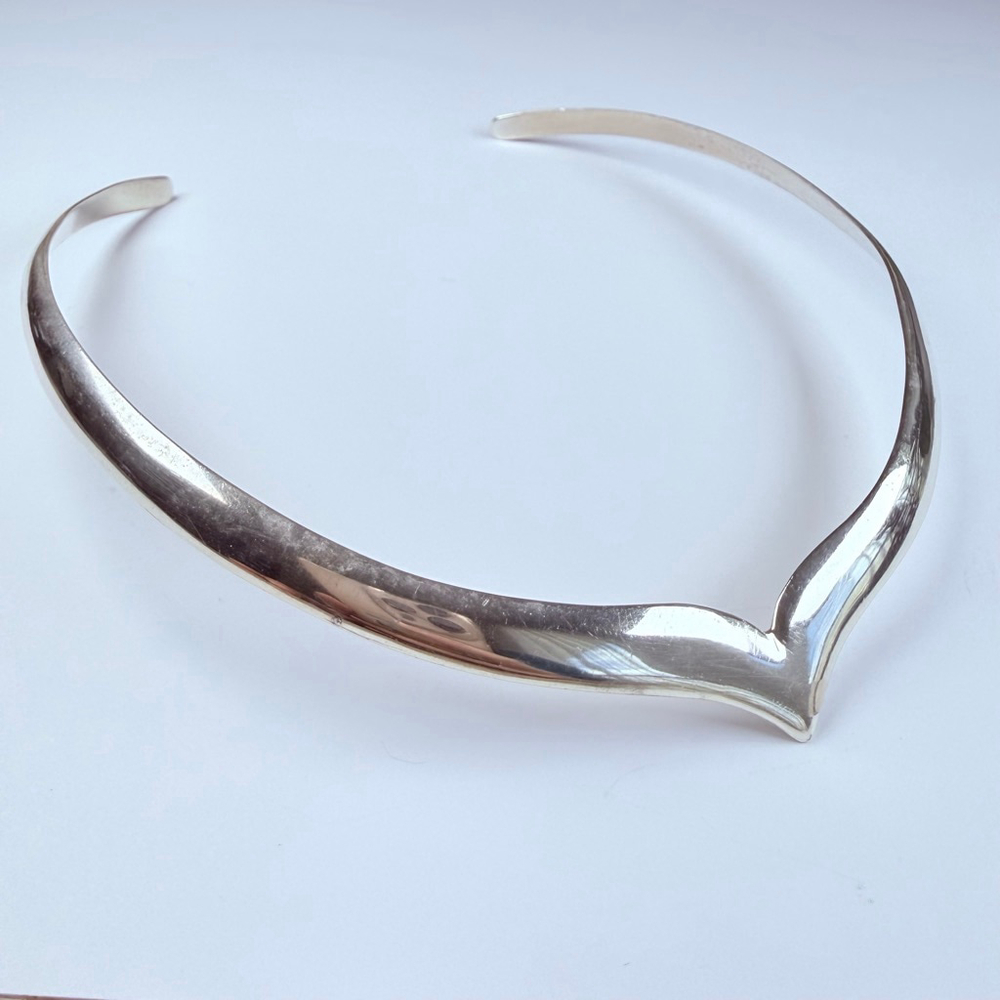 Jose Octavio Modernist Torque Collar Choker 14.5” Sterling Silver Taxco Mexico - Picture 6 of 9